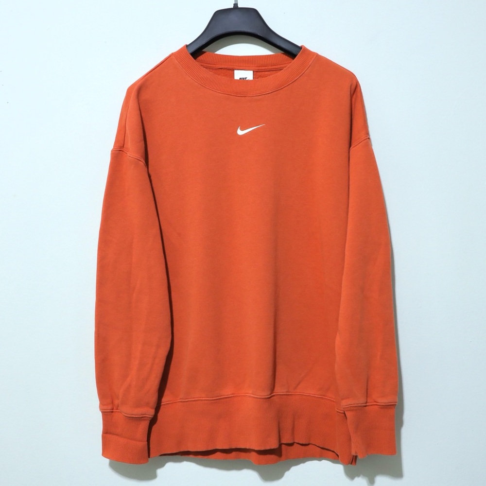 Nike Oversized Crew Neck Sweatshirt Orange Baggy Fit Phoenix Fleece Small Swoosh